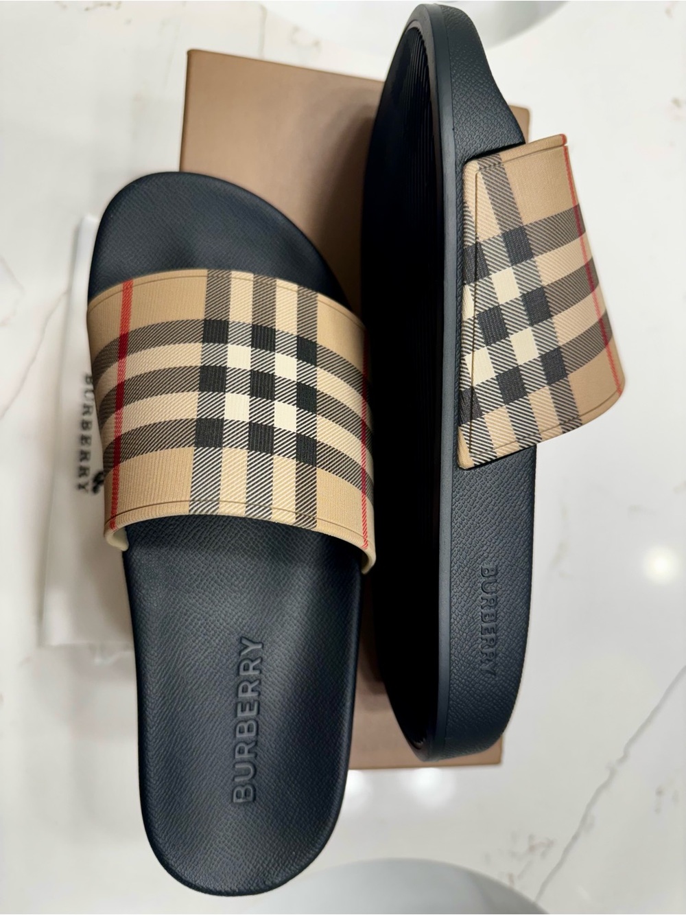 Burberry Black Footbed Nova Check Slide Sandals - Picture 4 of 6